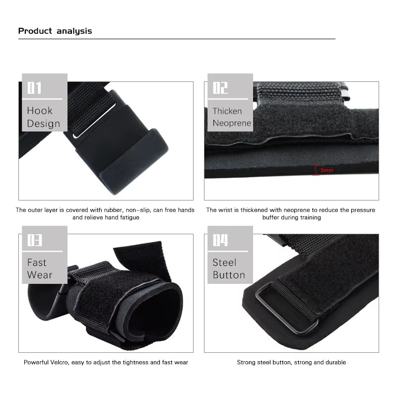 Weight Lifting Hook Grips with Wrist Wraps Hand-Bar Wrist Strap Gym Fitness Hook Weight Strap Pull-Ups Power Lifting Gloves