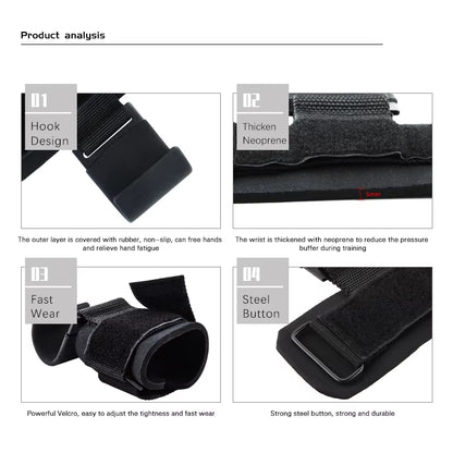 Weight Lifting Hook Grips with Wrist Wraps Hand-Bar Wrist Strap Gym Fitness Hook Weight Strap Pull-Ups Power Lifting Gloves